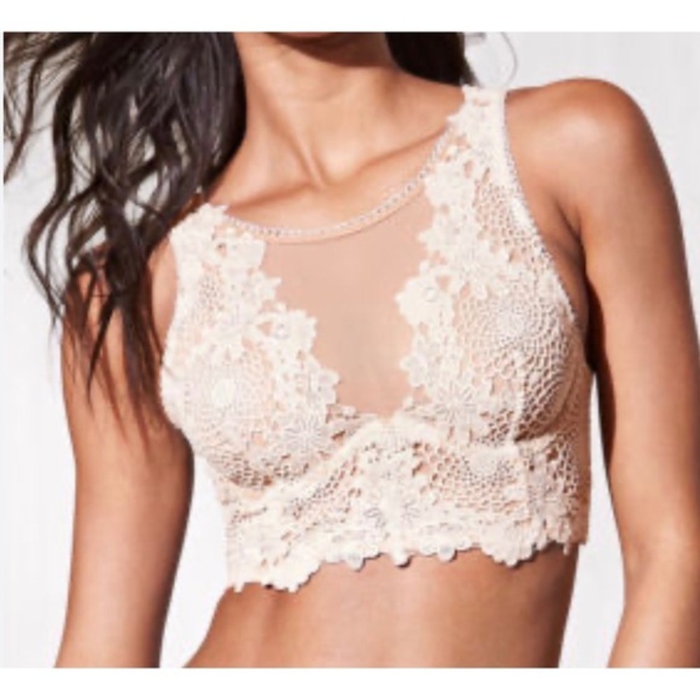 Victoria's Secret Dream Angels High Neck Crochet Lace Bra Top‎ Coconut White 34C